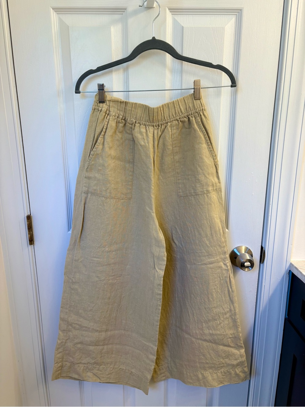 Laude the Label 100% Linen Wide Leg Cropped Pants Tan Mustard Small Tribe Alive